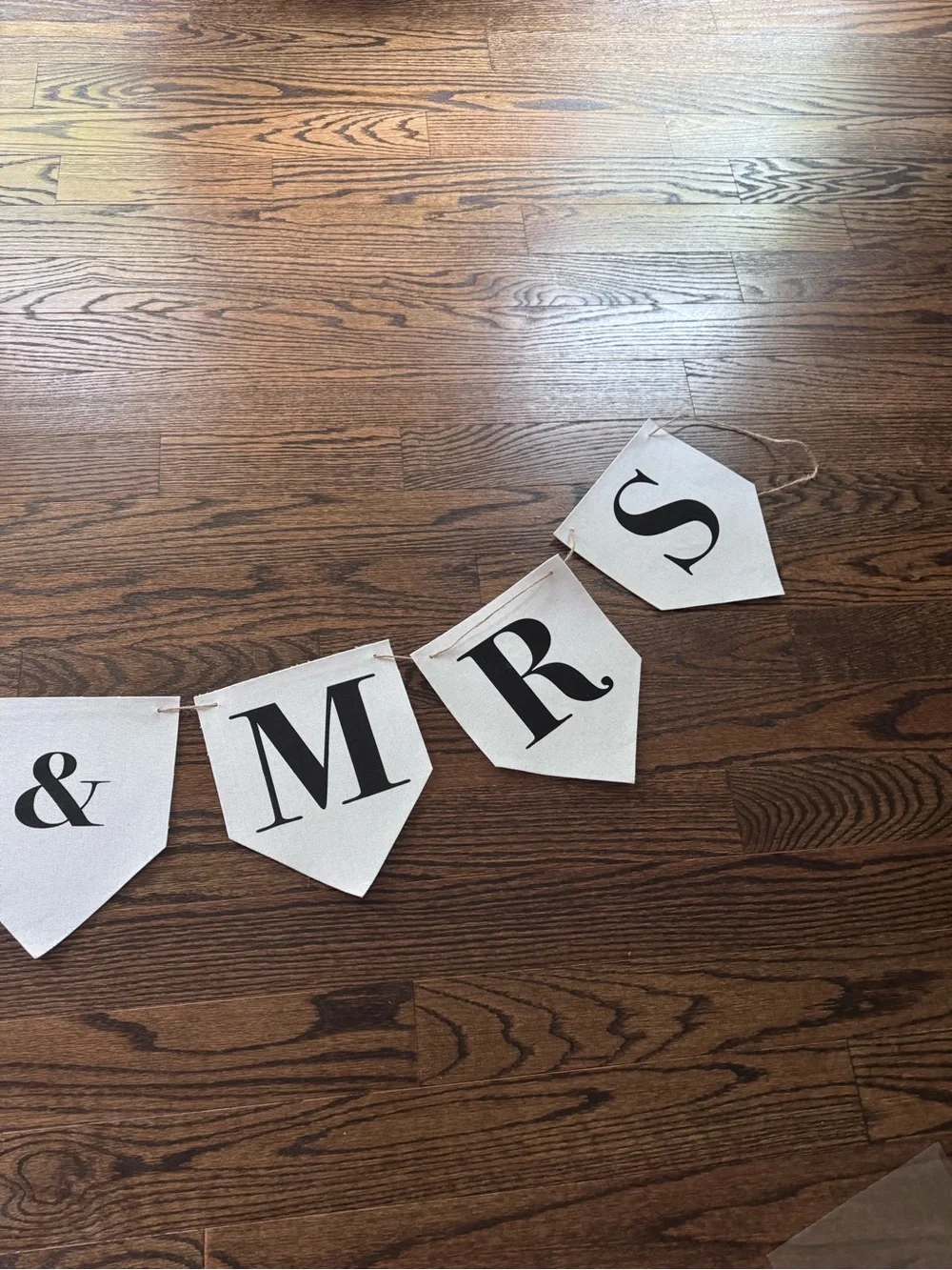 Mrs & Mrs White Wedding Banner Garland - Elegant Black Lettering